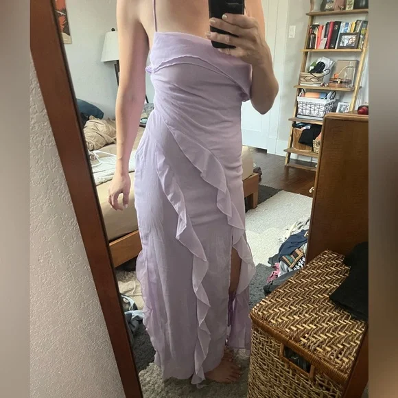 Showpo Lavender Midi Dress with Spaghetti Straps - Picture 2 of 4